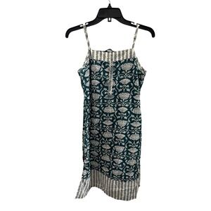 Zudio Womens Teal Floral Cotton Tassel Mini Dress Sm Boho Block Print Sleeveless